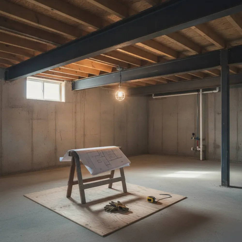 Homeowner's basement with steel beams installed from Calgary structural steel drawings