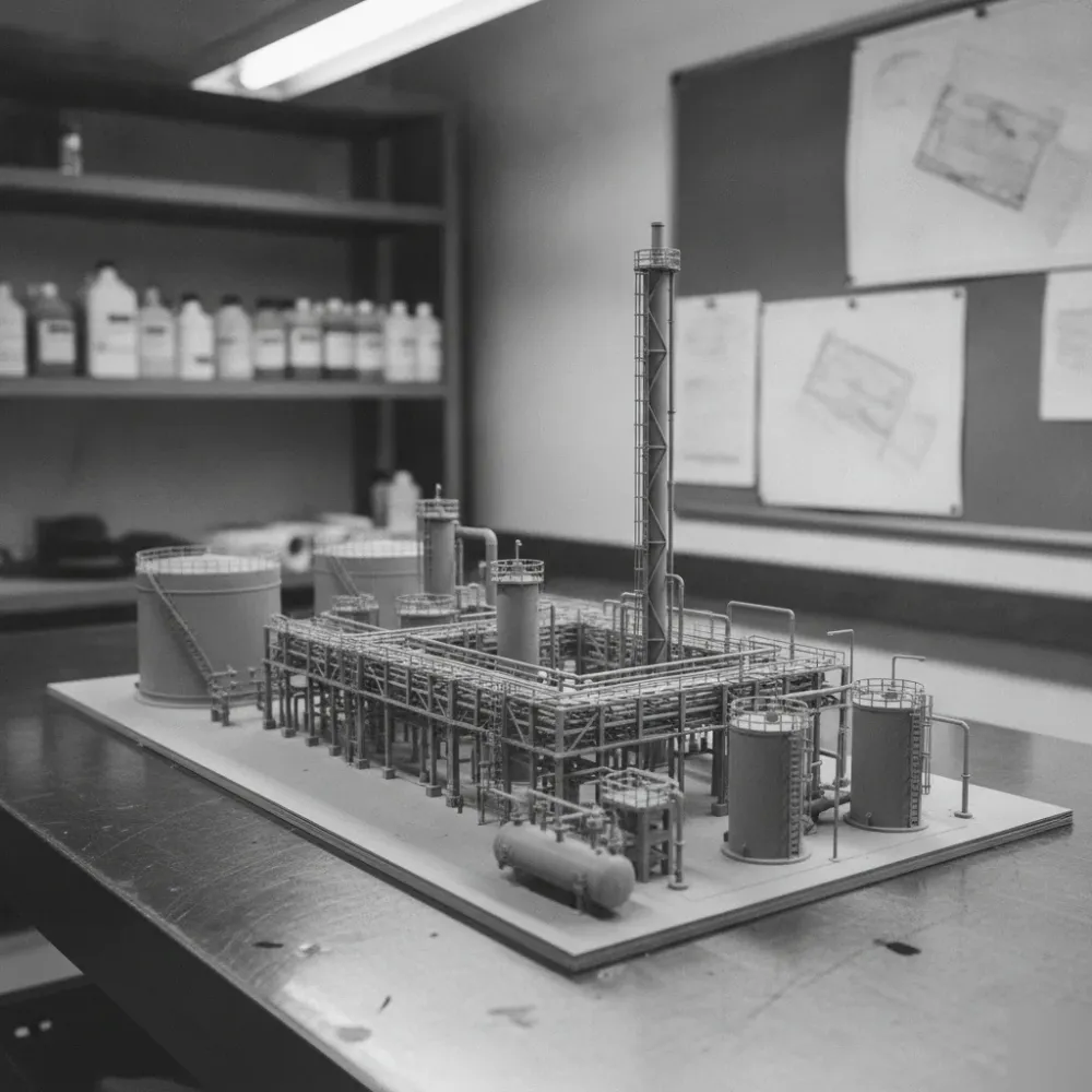 industrial-energy-facility-scale-model-calgary Scale model of industrial energy facility with piping and tanks in Calgary shop