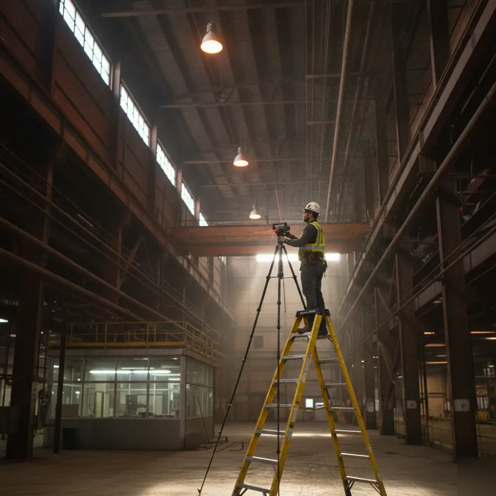 digital-twin-lidar-scan-energy-facility-calgary Technician using LiDAR scanner to create digital twin inside aging Calgary energy facility