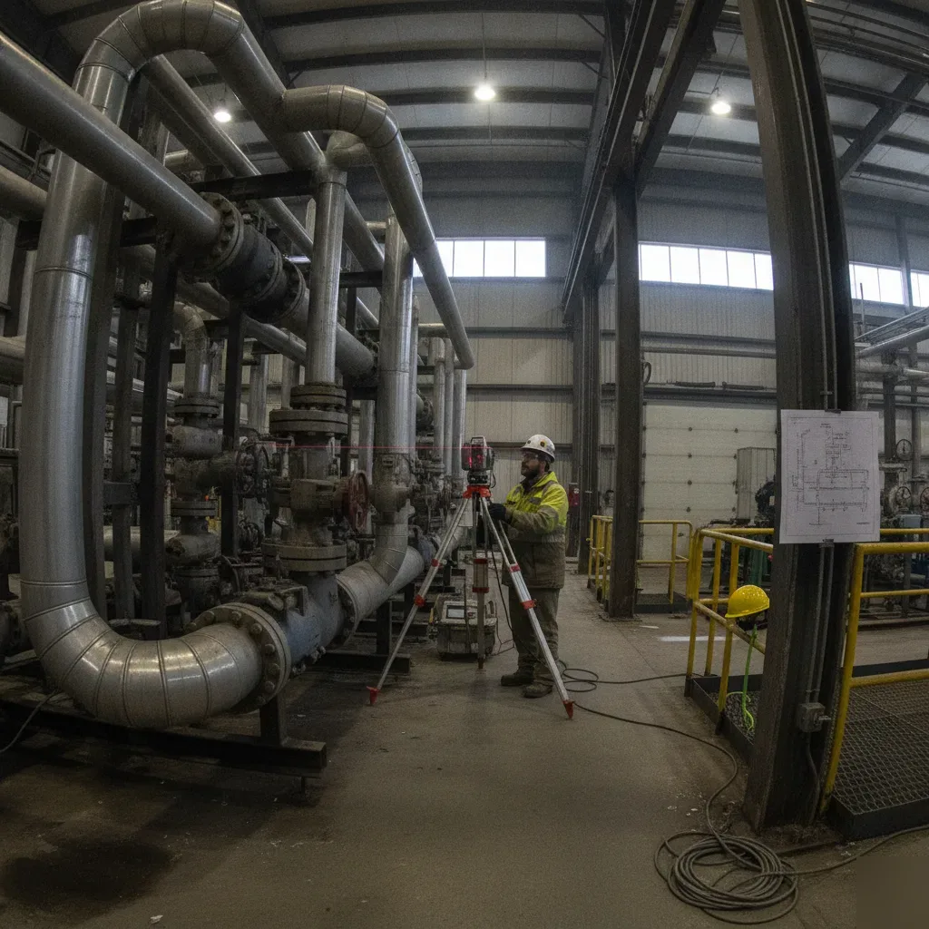 Laser scanning existing facility piping for as-built drawings in Calgary