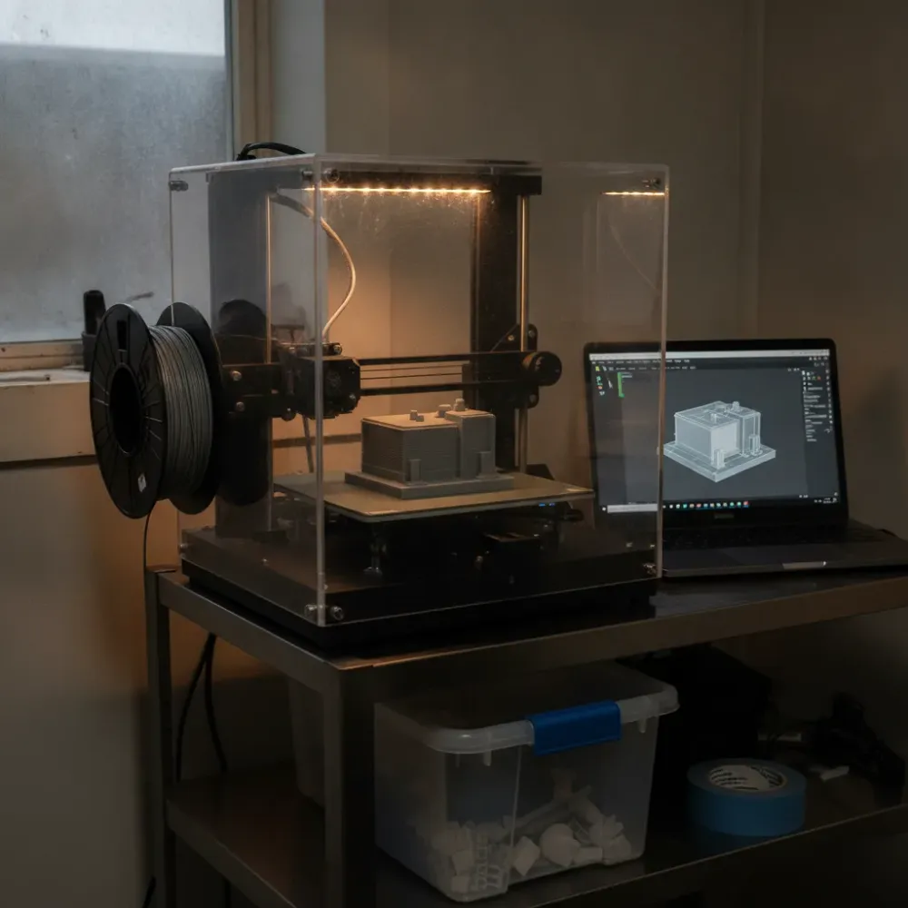 3D printer building scaled pump skid model for mechanical drafting in Calgary