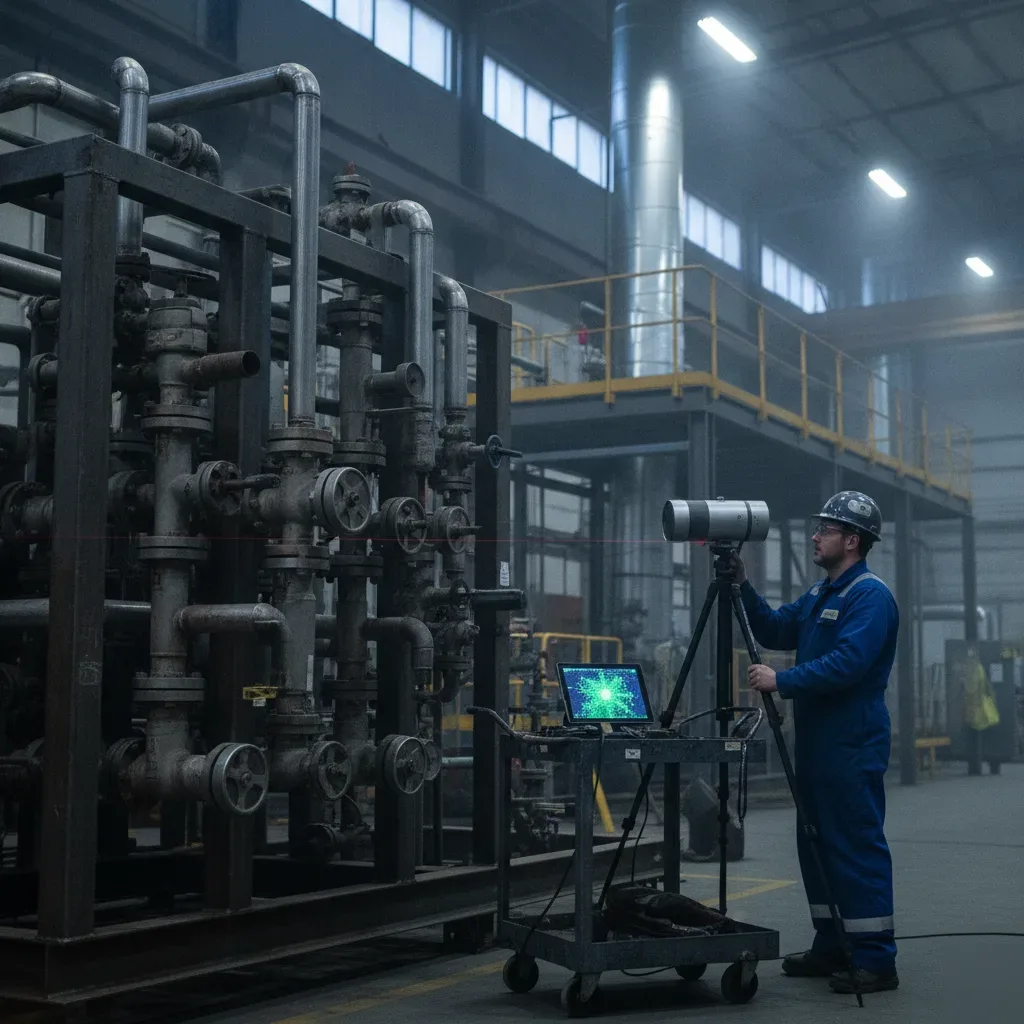 Laser scanning a gas facility piping skid for 3D modeling in Calgary