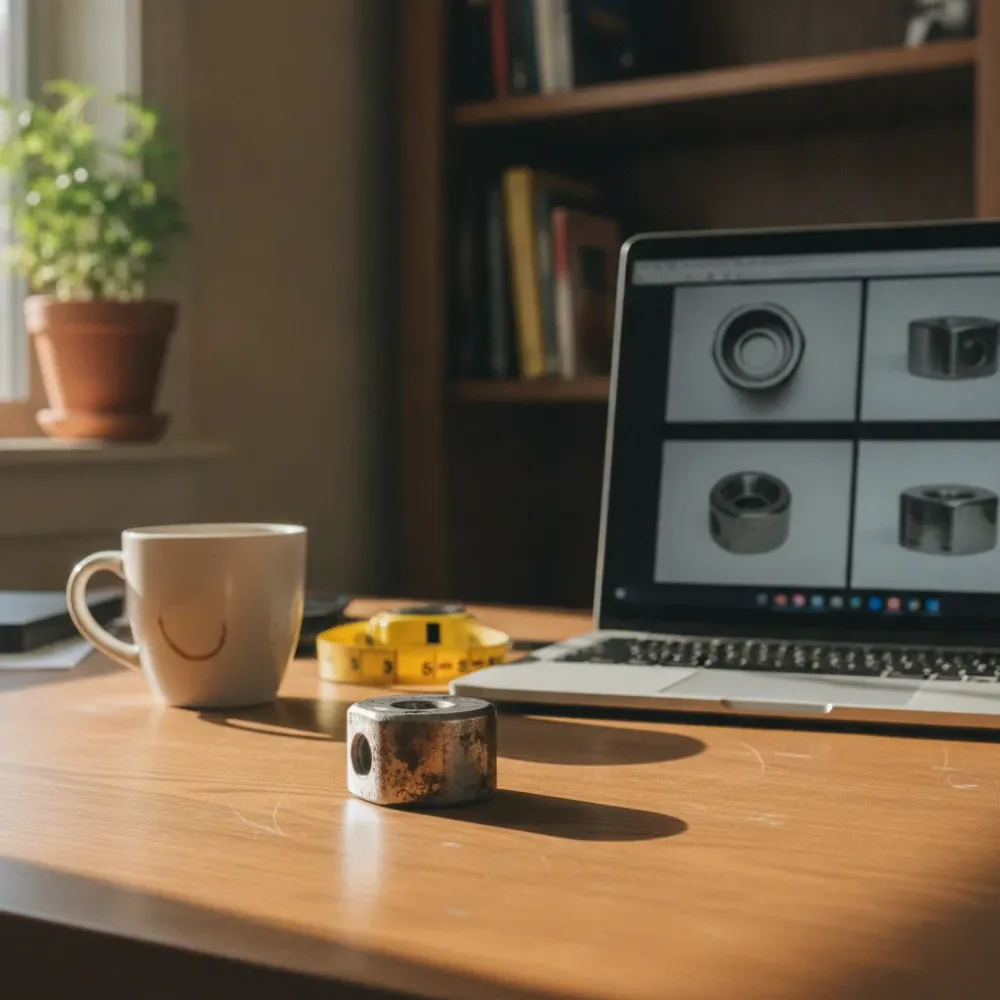 Worn mechanical part being documented at home desk for reverse engineering