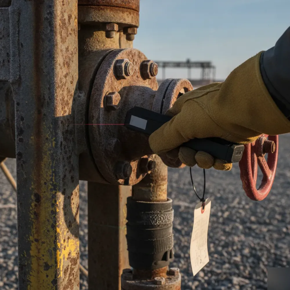 Laser scanner capturing pump skid steel detail for Calgary 3D modeling
